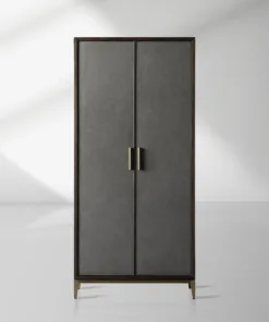 Malone Solid Wood Double Door Tall Cabinet With Leather Detailing