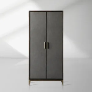 Malone Solid Wood Double Door Tall Cabinet With Leather Detailing