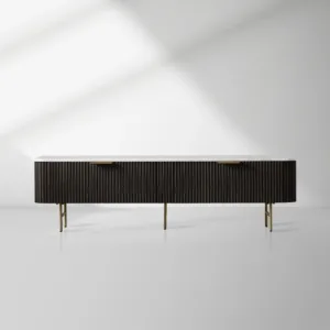 Finnley Low Media TV Stand Storage Cabinet with Stone Top