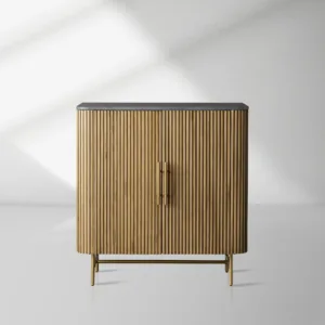 Finnley Small Stone Top Wood Bar Cabinet with Wine Rack