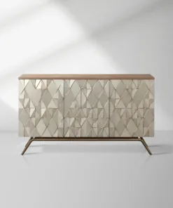Origami Luxury 3-Door Sideboard Geometric Champagne Finish Buffet Cabinet