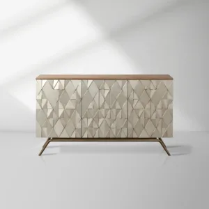 Origami Luxury 3-Door Sideboard Geometric Champagne Finish Buffet Cabinet