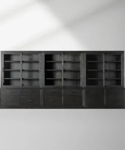 Tremont Large Modular Tall Cabinets Solid Wood Bookcases with Sliding Glass Doors