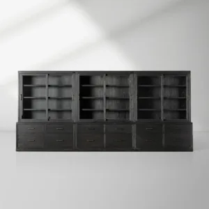 Tremont Large Modular Tall Cabinets Solid Wood Bookcases with Sliding Glass Doors