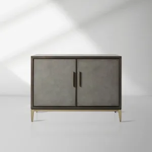 Malone Two-Door Wood Buffet Cabinet Sideboard With Leather Accents