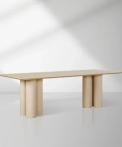 Rinde Solid Wood Ash Rectangle Dining Table with Sculptural Columnar Legs