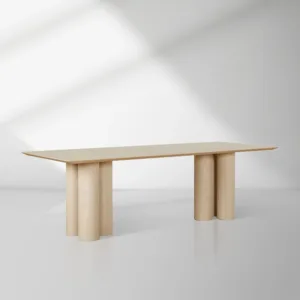 Rinde Solid Wood Ash Rectangle Dining Table with Sculptural Columnar Legs
