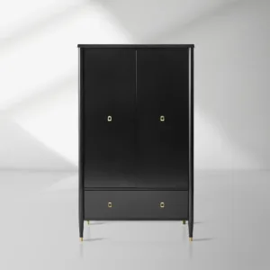 Lavenir French-Inspired Gloss Black Drawer Armoire