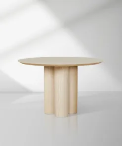 Reade Natural Ash Wood Round Dining Table with Sculptural Columnar Legs