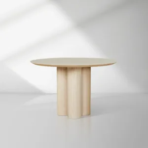 Reade Natural Ash Wood Round Dining Table with Sculptural Columnar Legs