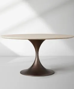 Saint Germain Round Stone Dining Table with Modern Steel Base
