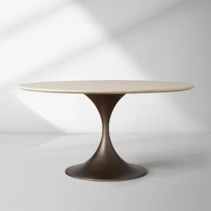 Saint Germain Round Stone Dining Table with Modern Steel Base