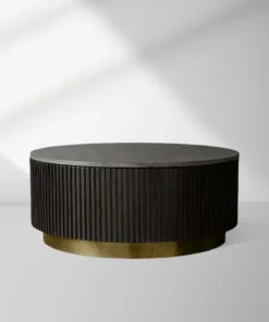 Finnley Round Coffee Table Stone Top Sofa Center Tea Table with Brass Base