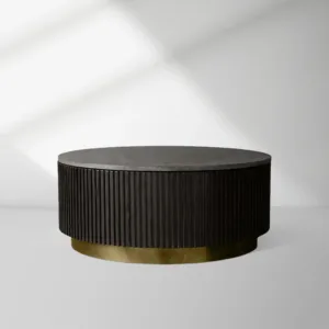 Finnley Round Coffee Table Stone Top Sofa Center Tea Table with Brass Base