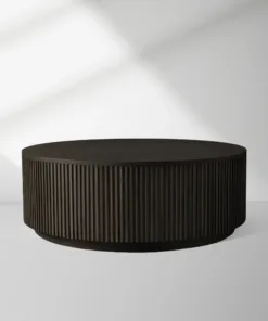 Finnley Round Wood Coffee Table Modern Sofa Center Tea Table with Reeded Detailing