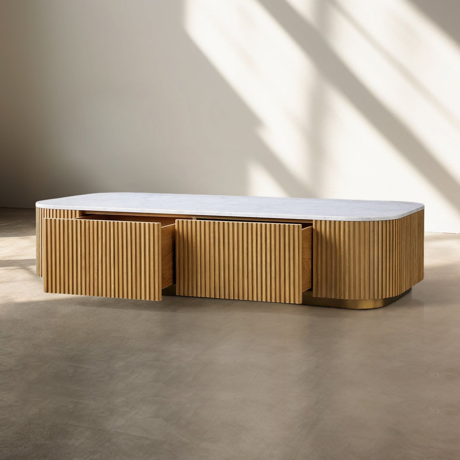 Finnley Storage Coffee Table Stone Top Sofa Center Tea Table With Drawer - Image 5