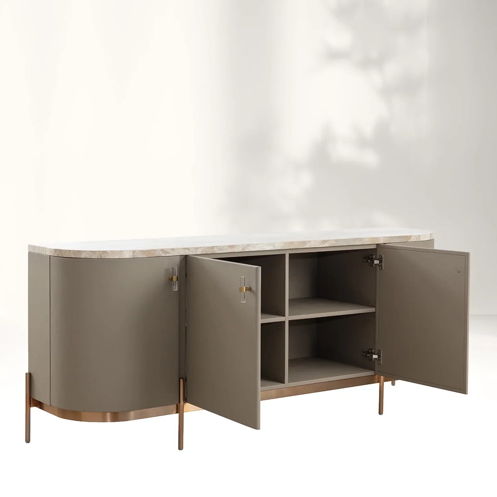 Canodi Luxury Marble Top Sideboard Wood Storage Cabinets With Leather Finish - Image 2