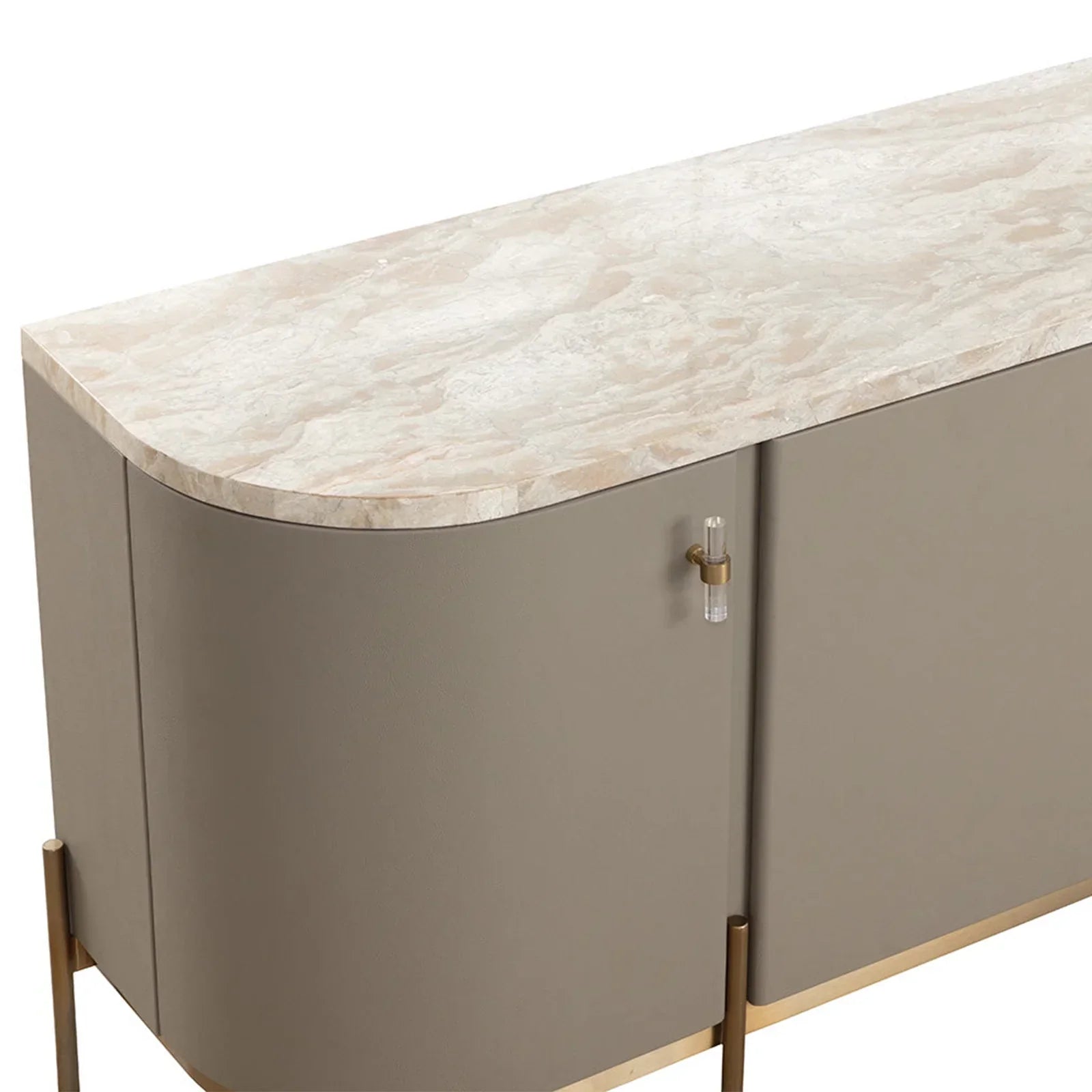 Canodi Luxury Marble Top Sideboard Wood Storage Cabinets With Leather Finish - Image 4