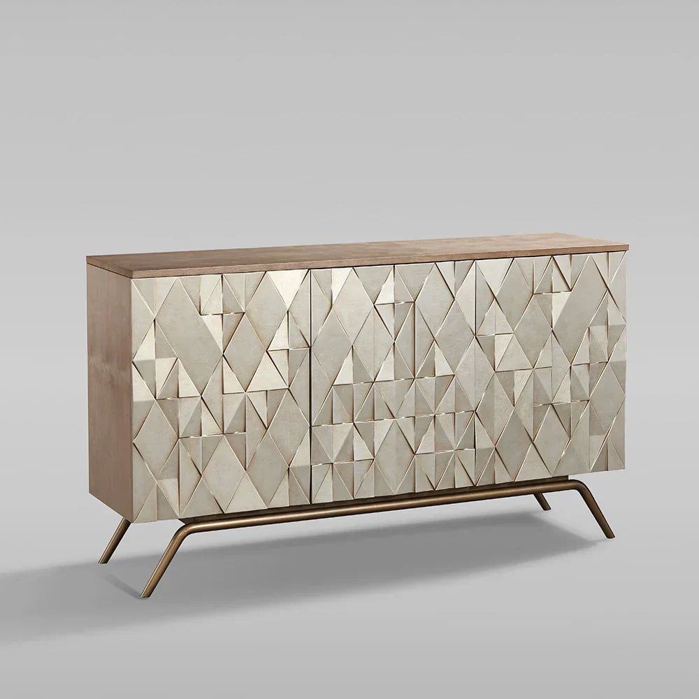 Origami Luxury 3-Door Sideboard Geometric Champagne Finish Buffet Cabinet - Image 2