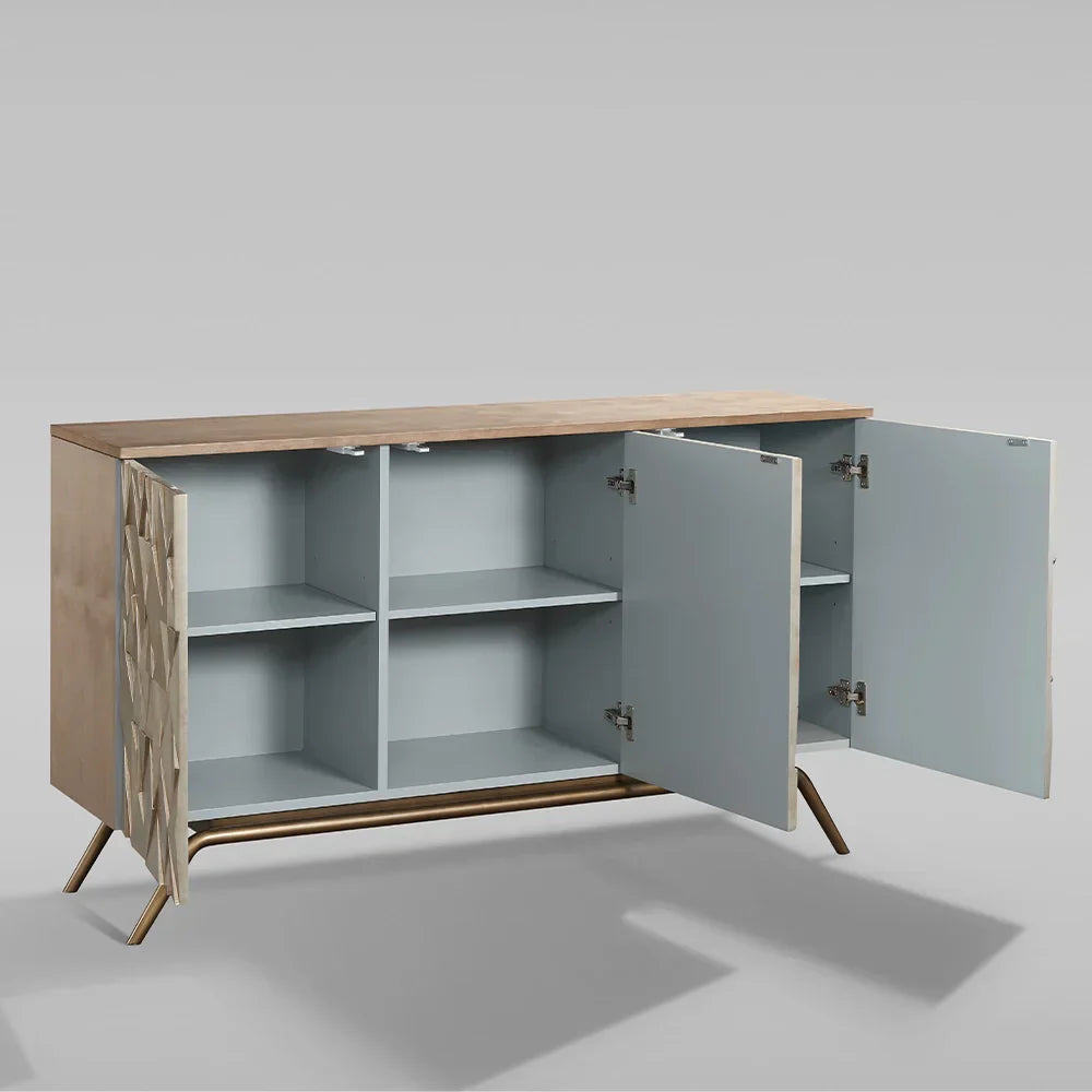 Origami Luxury 3-Door Sideboard Geometric Champagne Finish Buffet Cabinet - Image 3