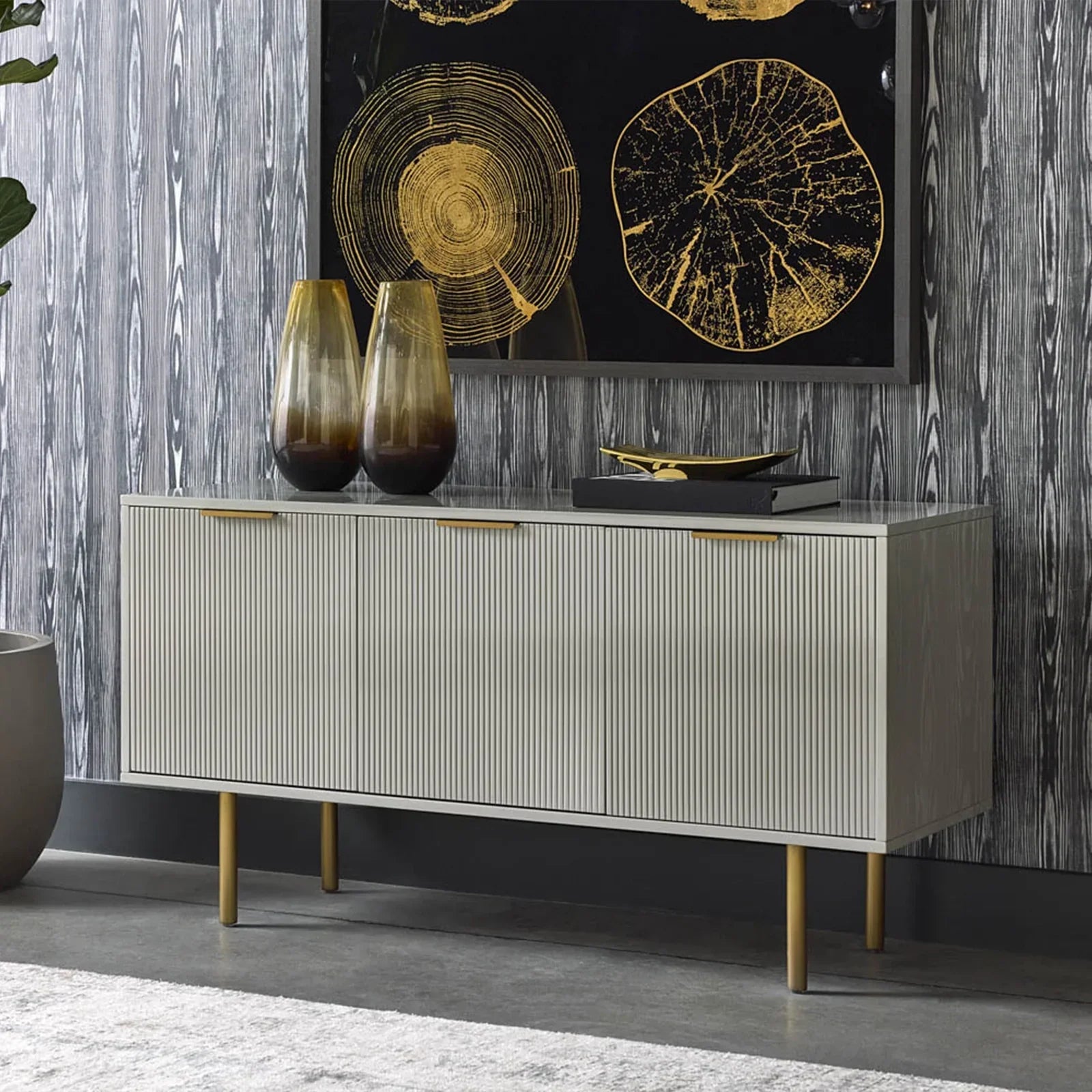 Doroda Modern Wood Frame Sideboard Spacious Cabinets With Gold Hardware - Image 2