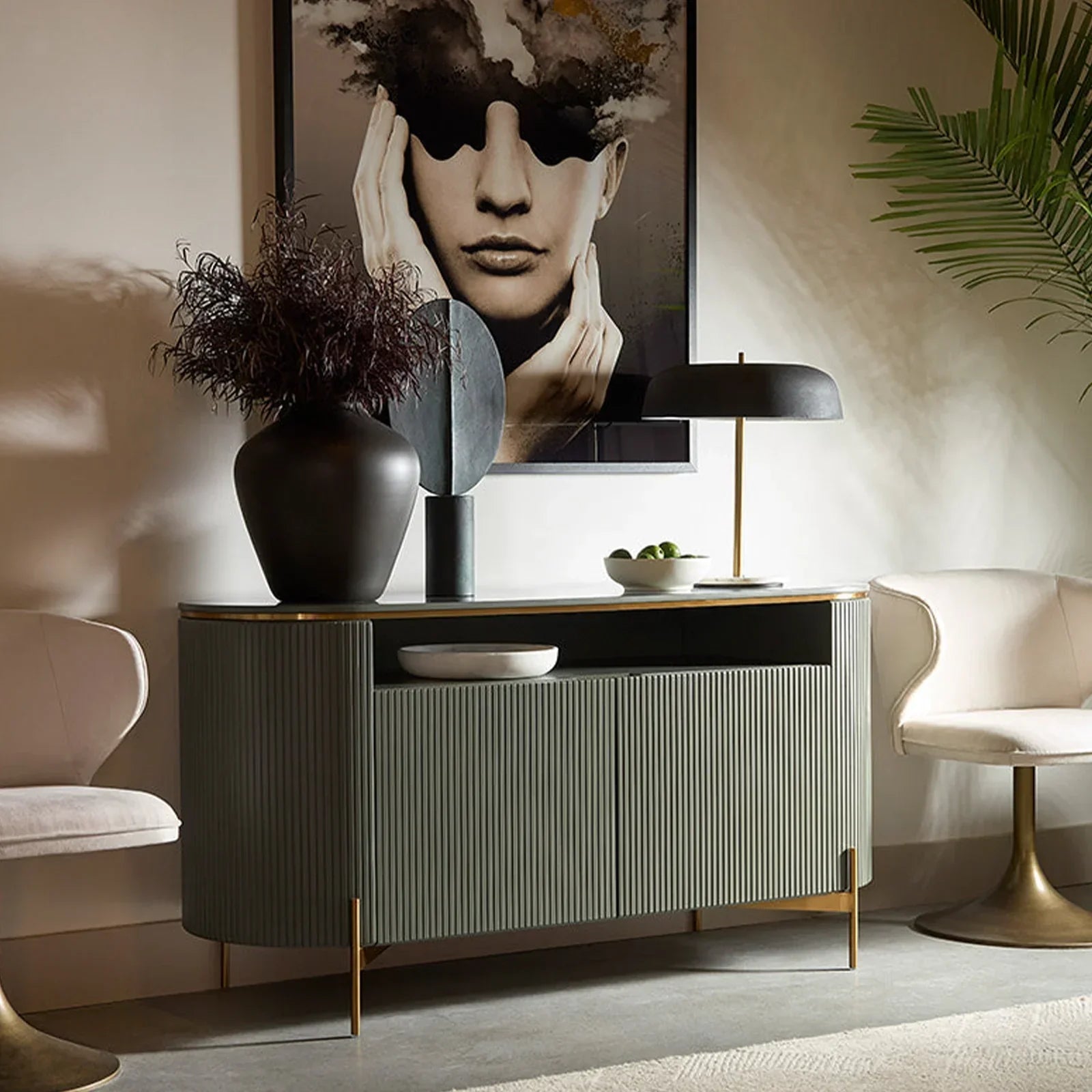 Panoso Curved Sideboard Luxury Buffet Cabinet With Gold stainless steel legs - Image 3