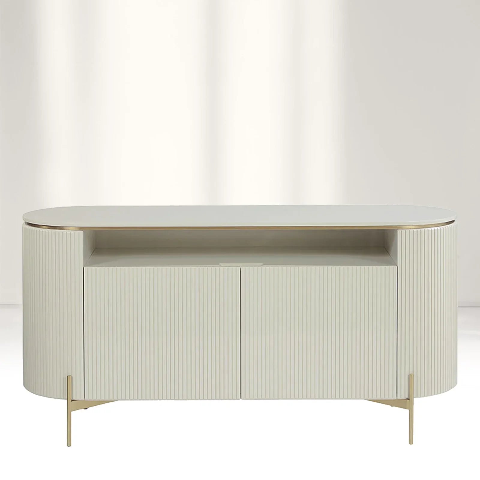 Panoso Curved Sideboard Luxury Buffet Cabinet With Gold stainless steel legs - Image 4