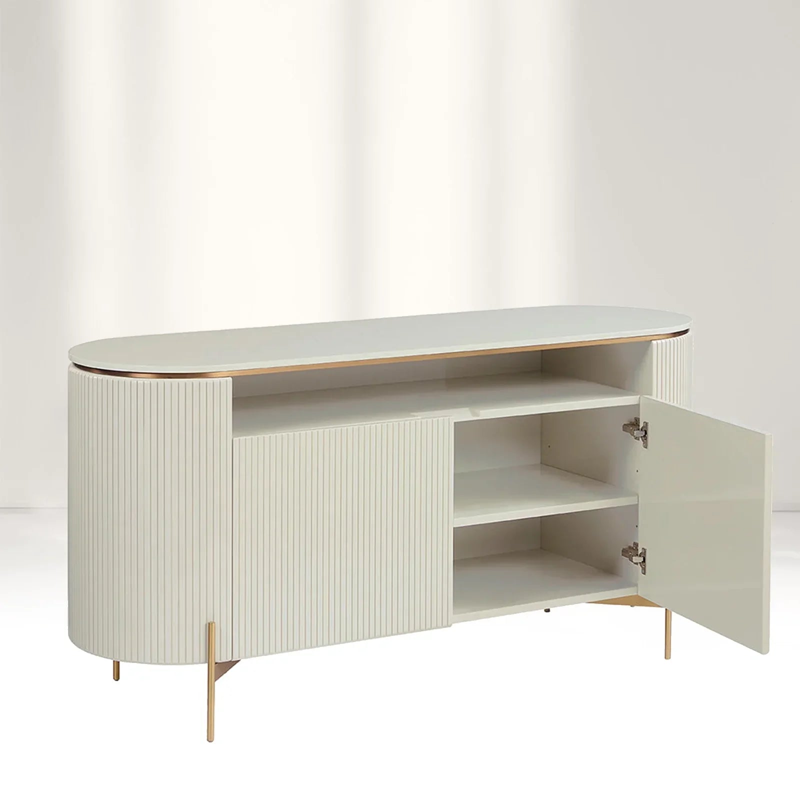 Panoso Curved Sideboard Luxury Buffet Cabinet With Gold stainless steel legs - Image 6