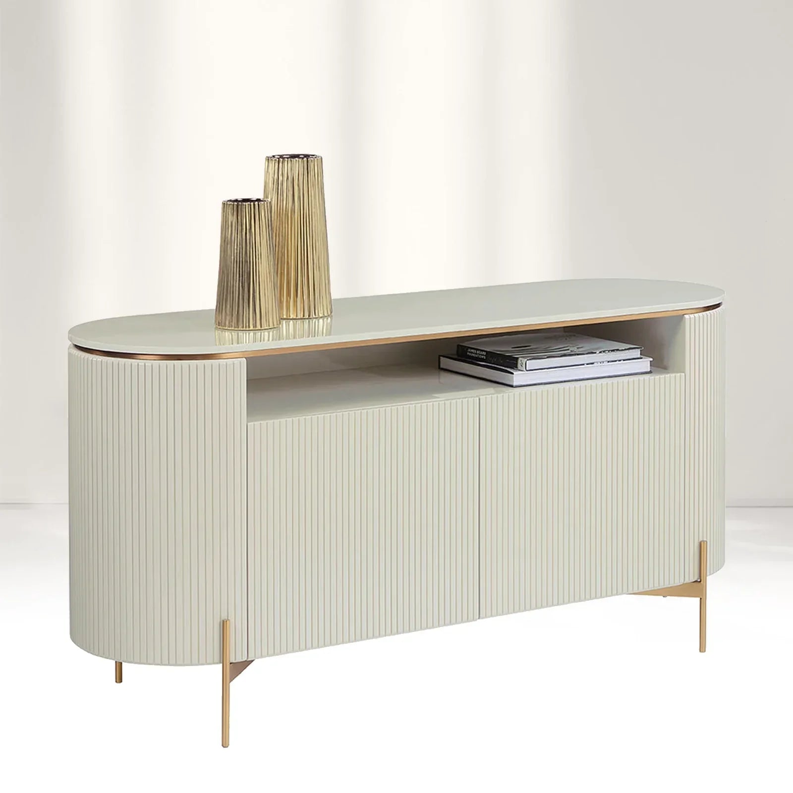 Panoso Curved Sideboard Luxury Buffet Cabinet With Gold stainless steel legs - Image 5