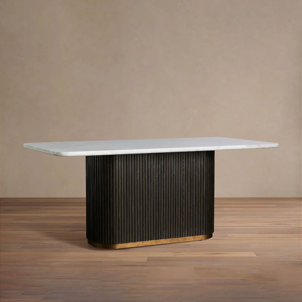 Finnley Rectangle Dining Table with Stone Top Reeded Oak Base - Image 5