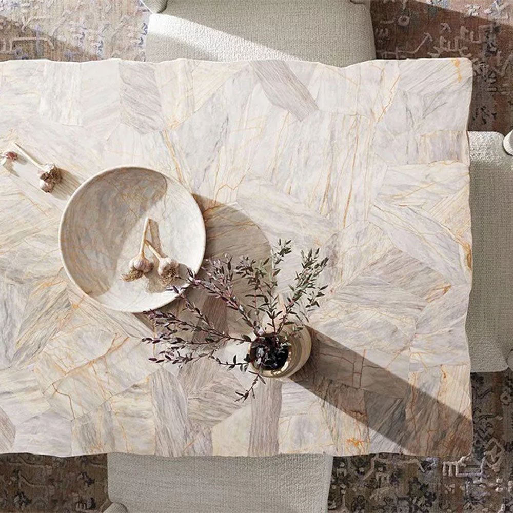 Petra Rectangle Dining Table marble & Petrified Wood Top with Iron Base - Image 3