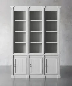 Athens Three Row Bookcase Handcrafted Wood Display Cabinet