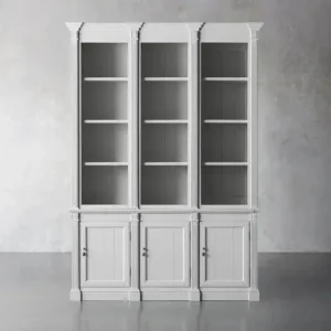 Athens Three Row Bookcase Handcrafted Wood Display Cabinet