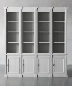 Athens Four Row Bookcase Large Wood Display Cabinet with Adjustable Shelves