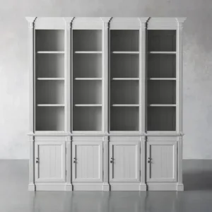 Athens Four Row Bookcase Large Wood Display Cabinet with Adjustable Shelves