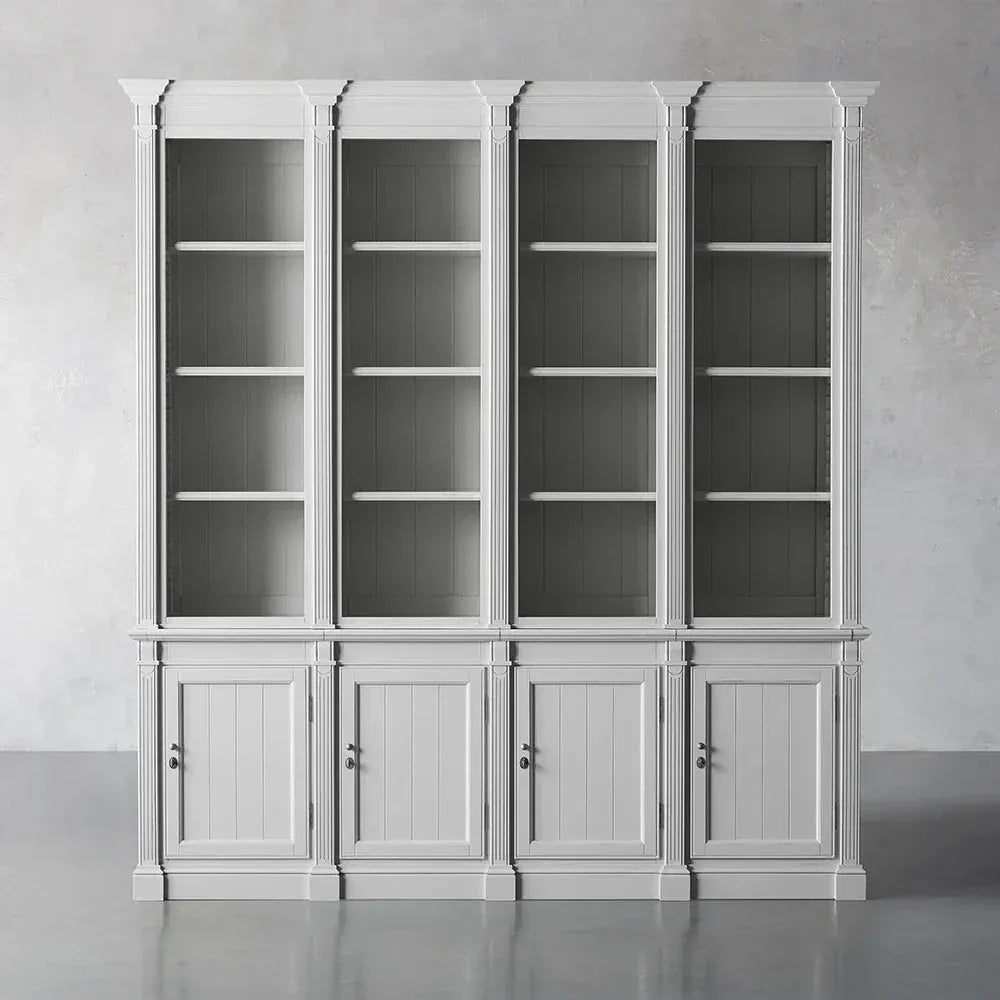 Athens Four Row Bookcase Large Wood Display Cabinet with Adjustable Shelves