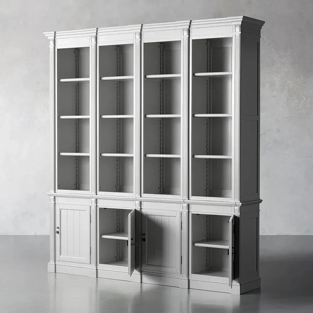 Athens Four Row Bookcase Large Wood Display Cabinet with Adjustable Shelves - Image 3