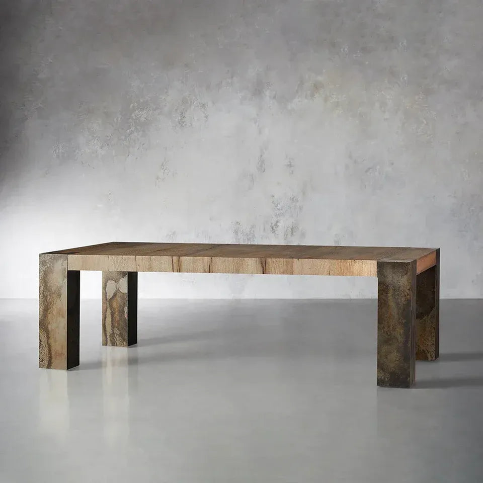 Telluride Mexican Oak Dining Table With Naturally Oxidized Steel Base - Image 4