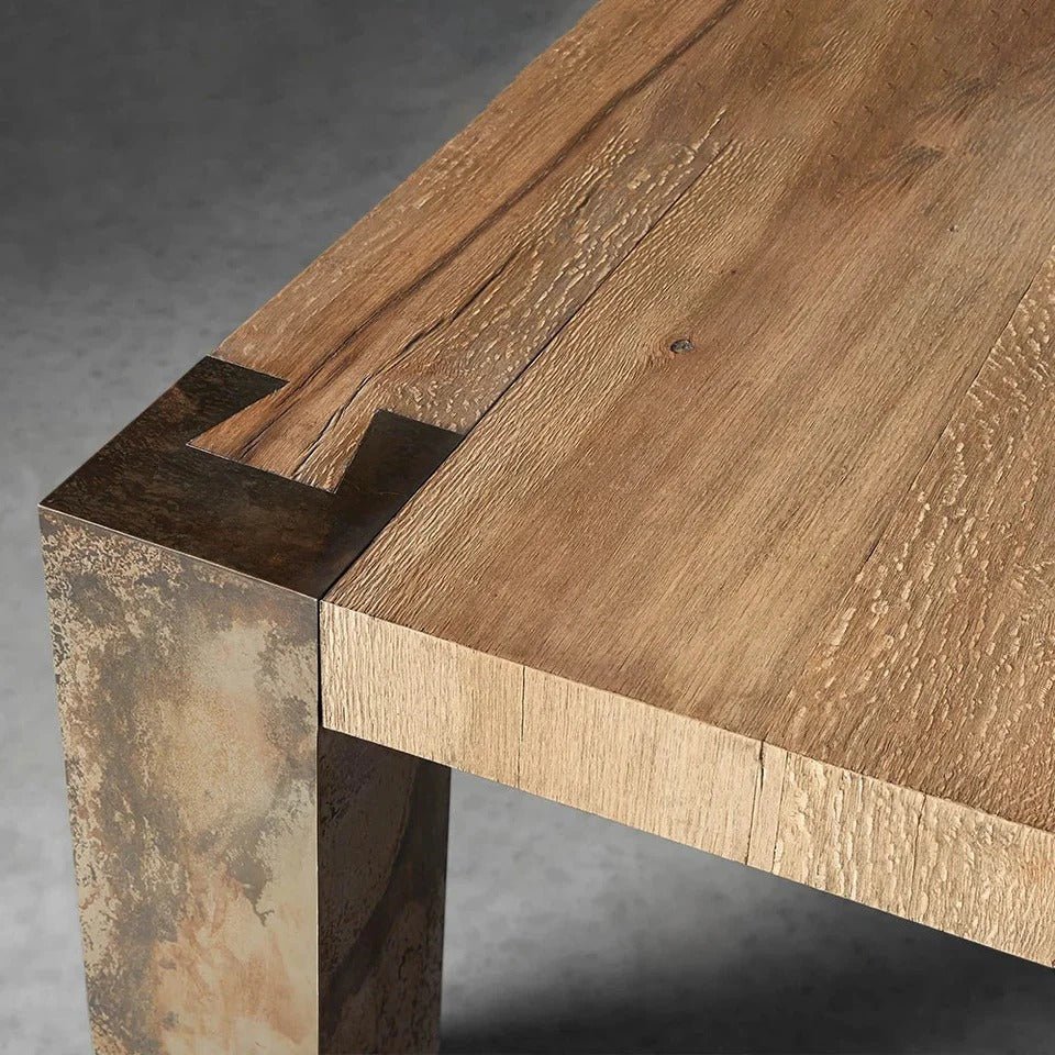 Telluride Mexican Oak Dining Table With Naturally Oxidized Steel Base - Image 5