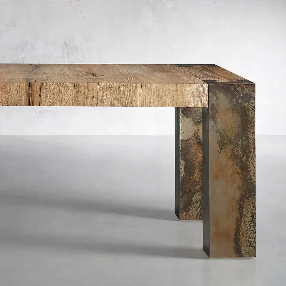 Telluride Mexican Oak Dining Table With Naturally Oxidized Steel Base - Image 6