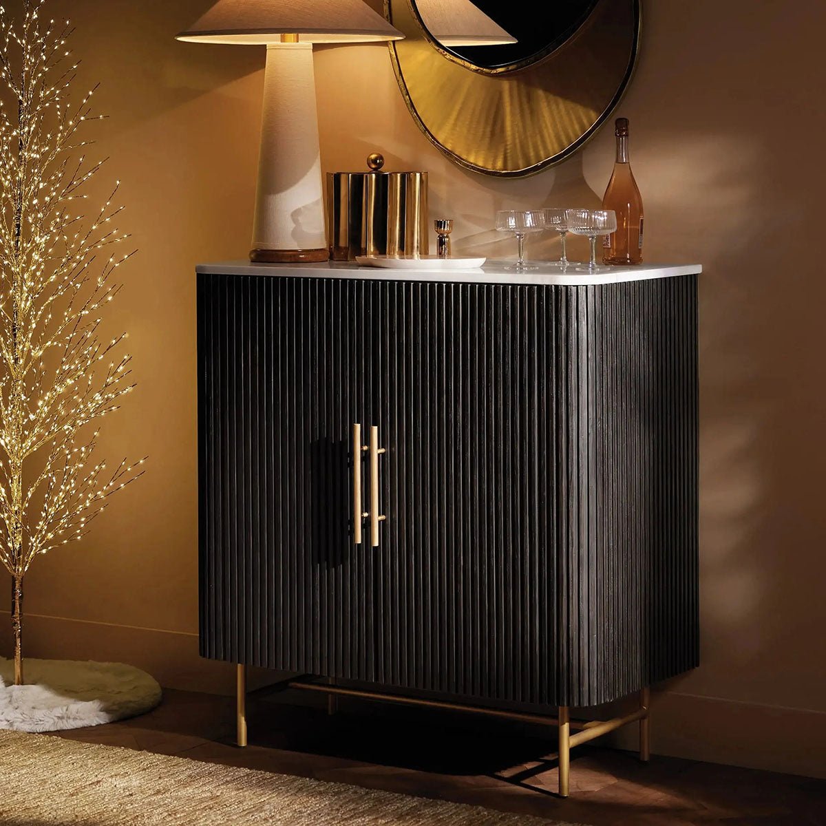 Finnley Small Stone Top Wood Bar Cabinet with Wine Rack - Image 2