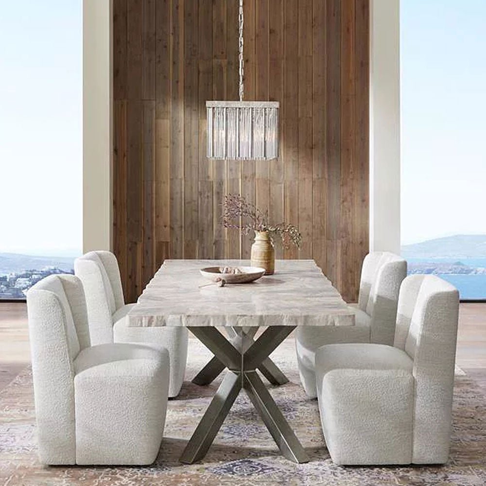 Petra Rectangle Dining Table marble & Petrified Wood Top with Iron Base - Image 2