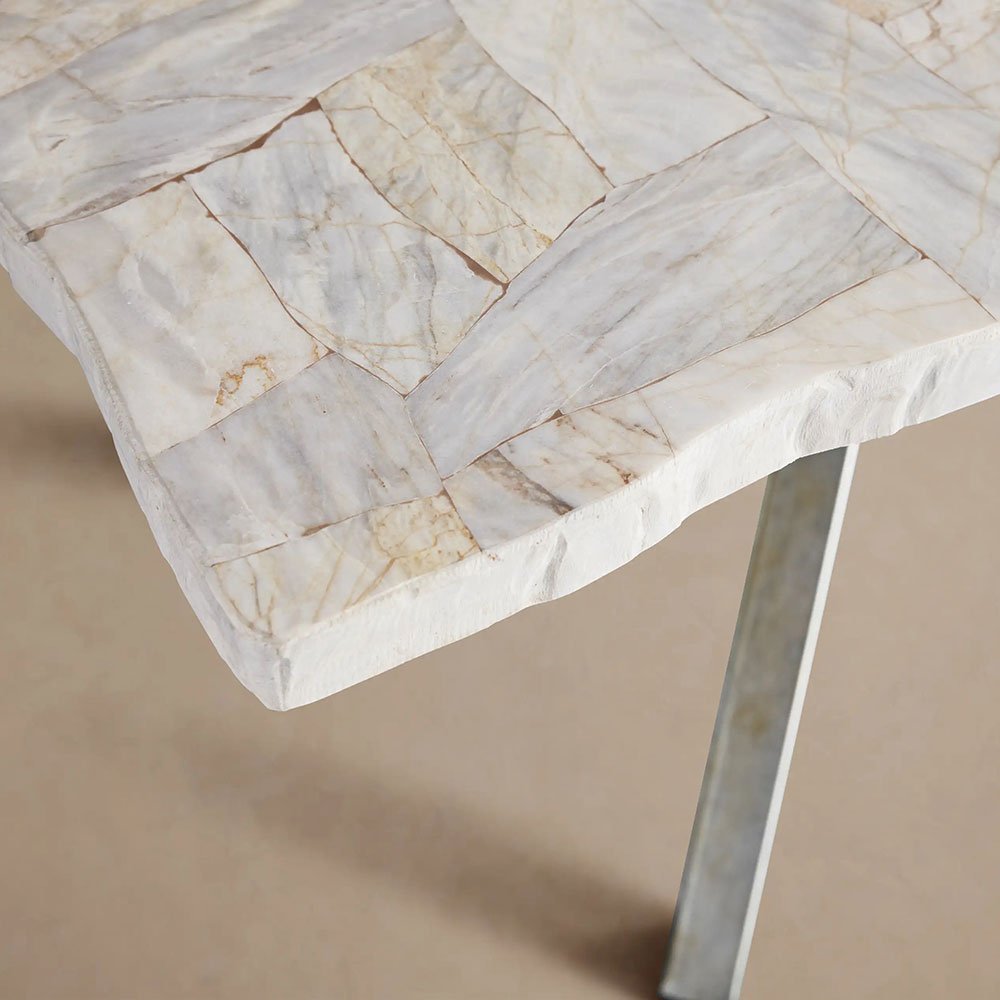 Petra Rectangle Dining Table marble & Petrified Wood Top with Iron Base - Image 4