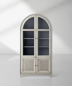 Giotto Antique Tall Display Cabinet Wood Side Storage Cabinet Bookcase with Glass Doors